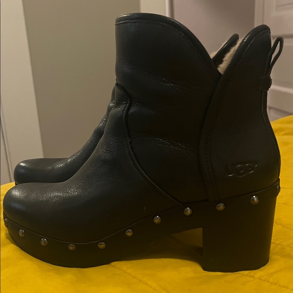 UGG Black Heeled Boots with Studded Detail